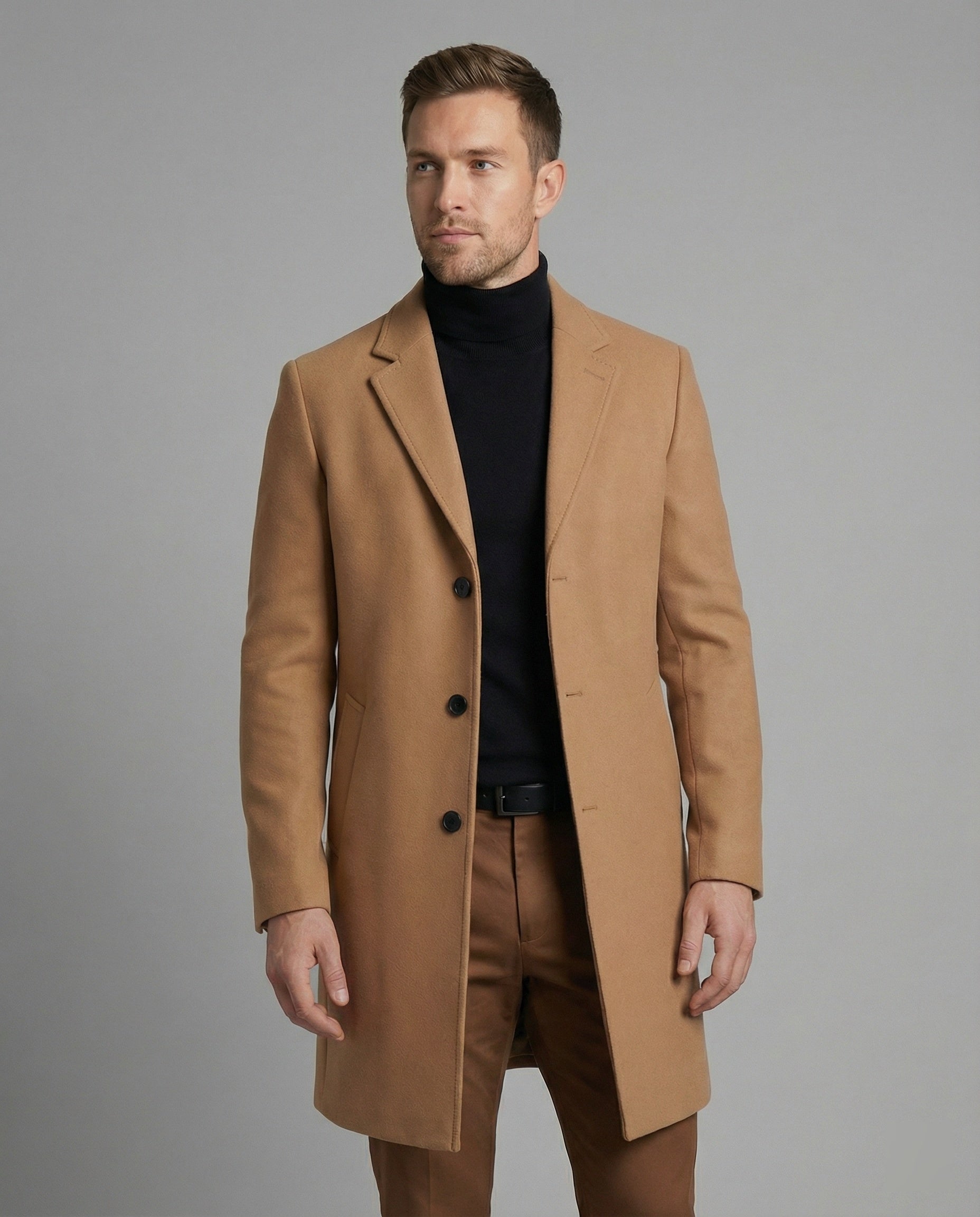 Herren Wolltrenchcoat Elegant Schwarz - Norvielle