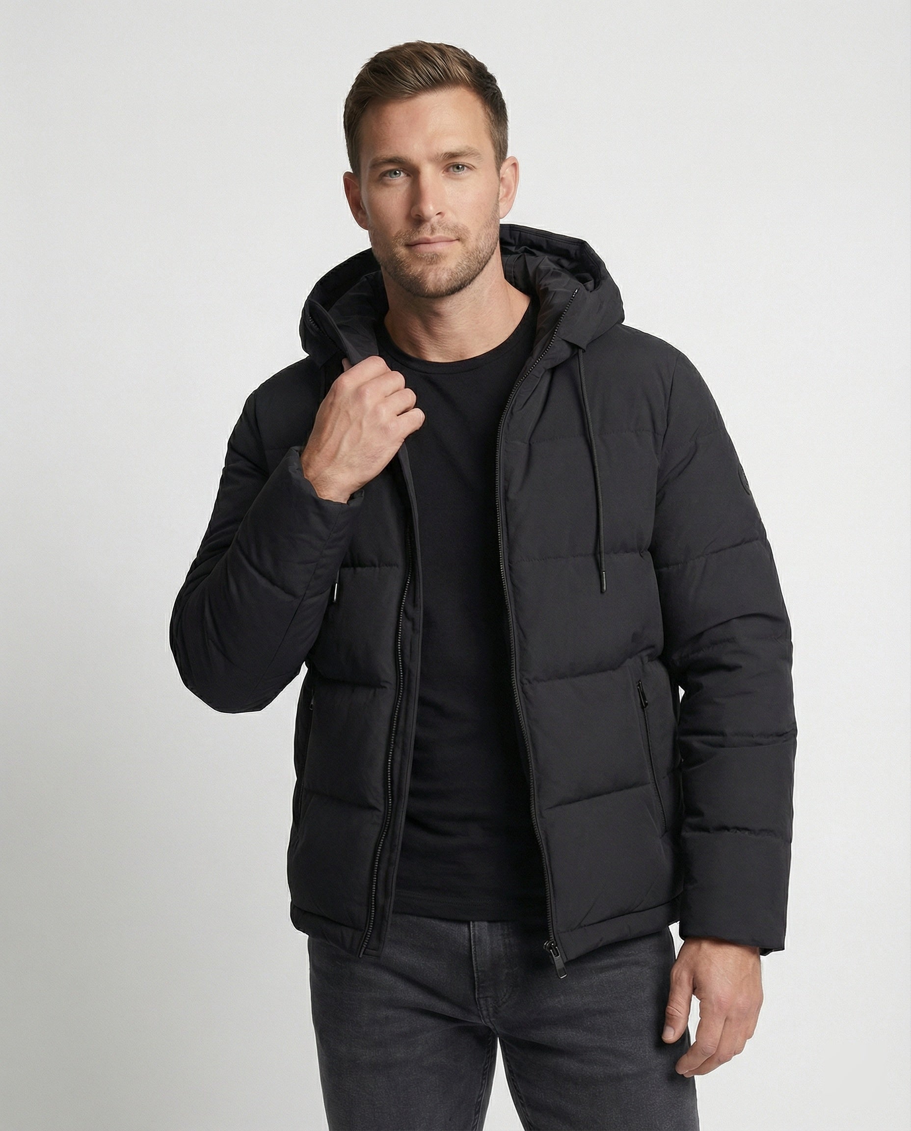 Herren Winterjacke Warme Pufferjacke Schwarz - Norvielle