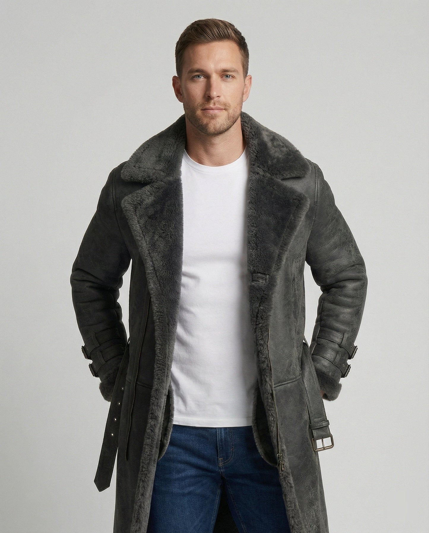 Langer Damen Wintermantel Wollstoff Schwarz - Norvielle