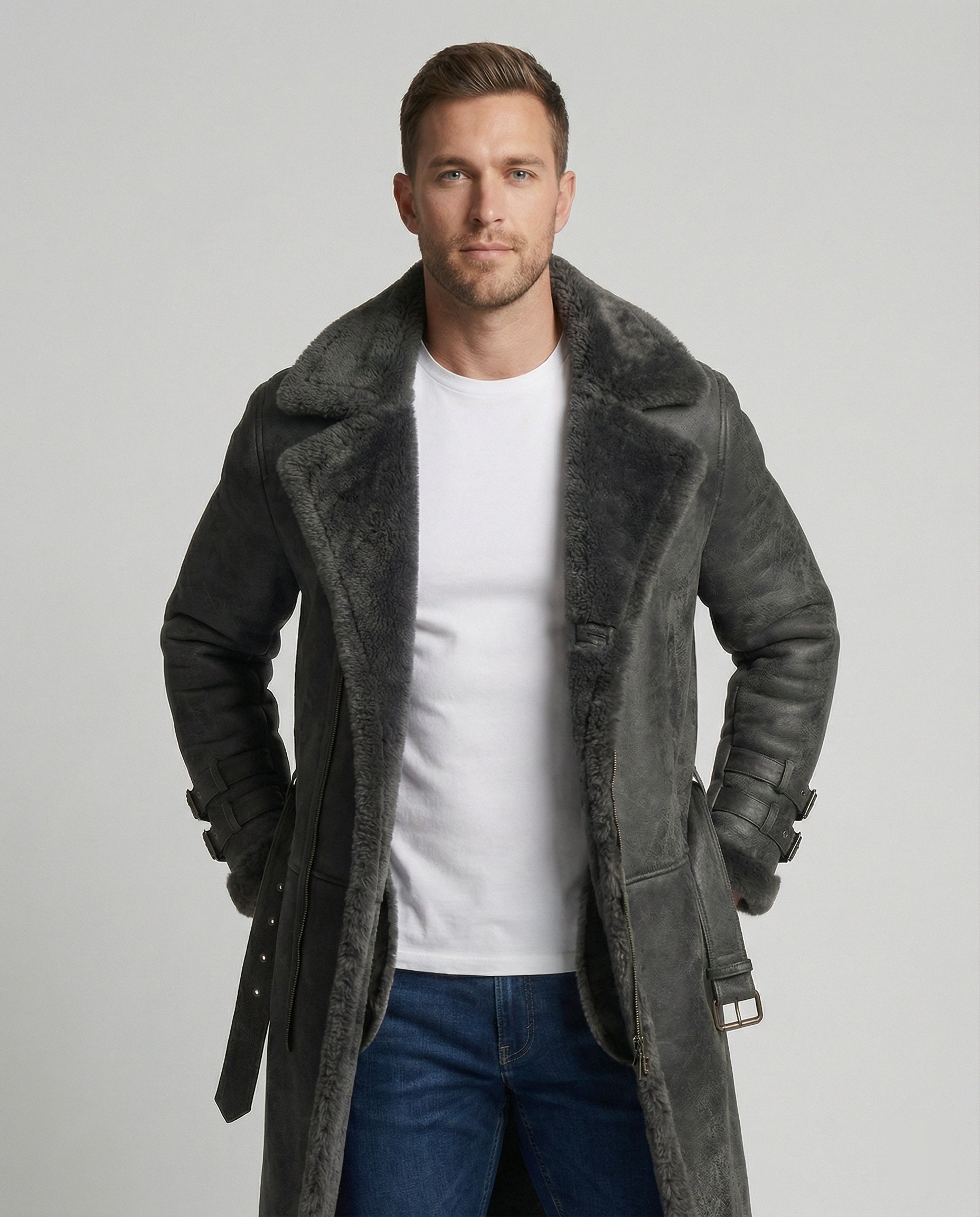 Langer Damen Wintermantel Wollstoff Schwarz - Norvielle