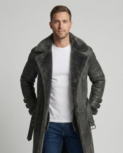 Langer Damen Wintermantel Wollstoff Schwarz - Norvielle