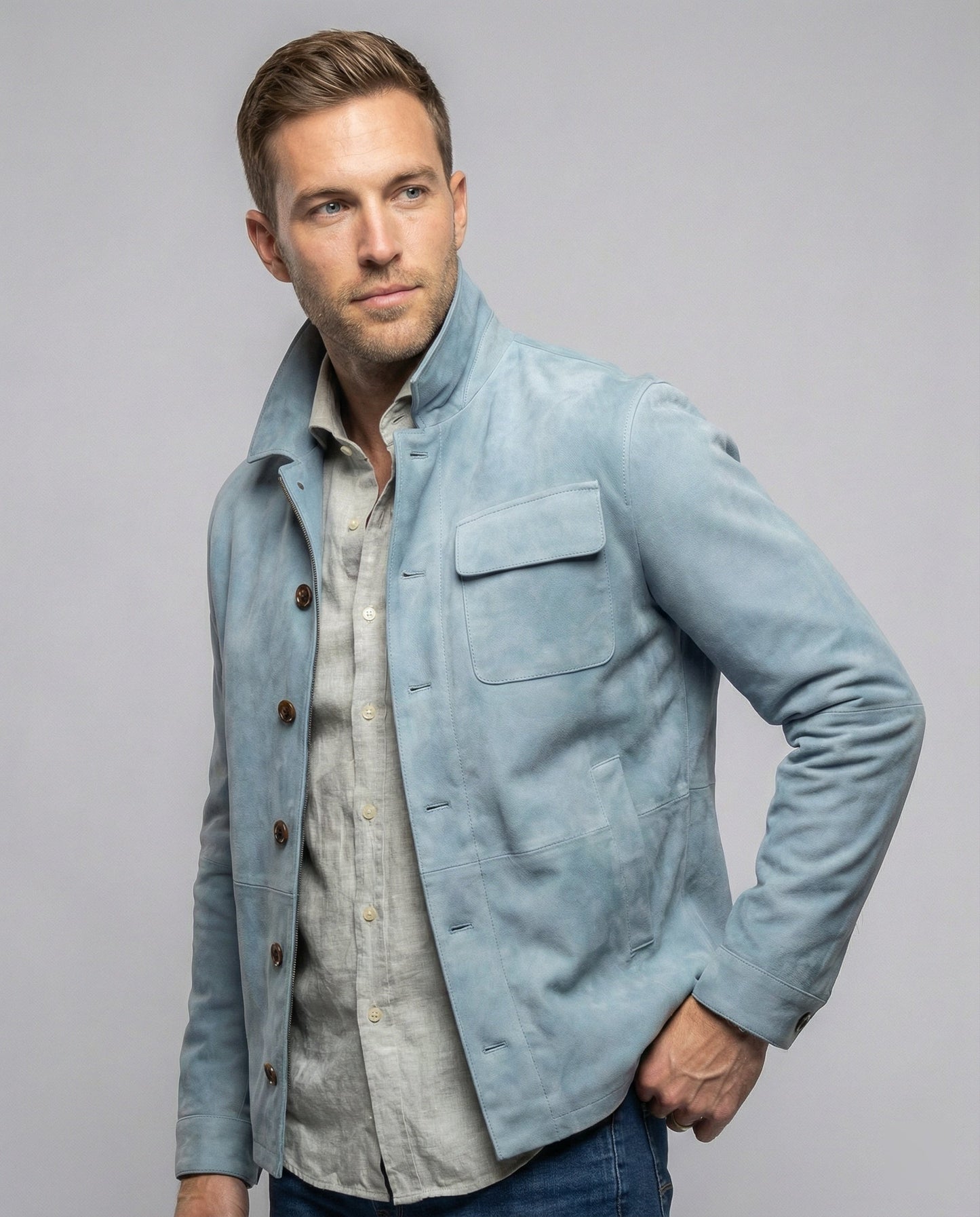Herren Lederjacke Wildleder Praktischer Kragen Braun - Norvielle