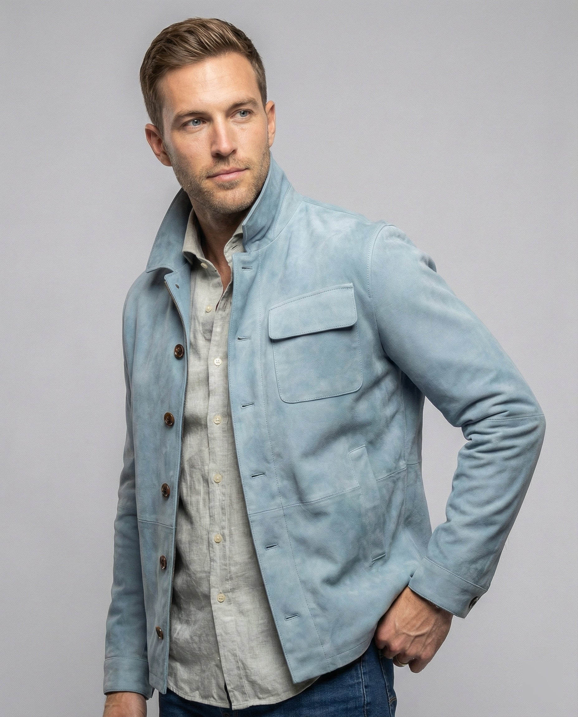 Herren Lederjacke Wildleder Praktischer Kragen Braun - Norvielle