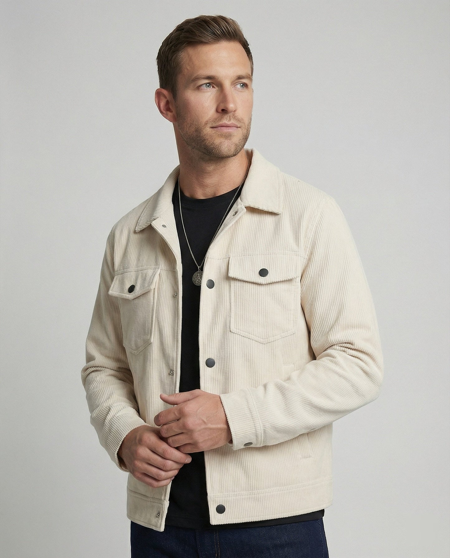 Herren Überhemdjacke Cord Mit Druckknöpfen