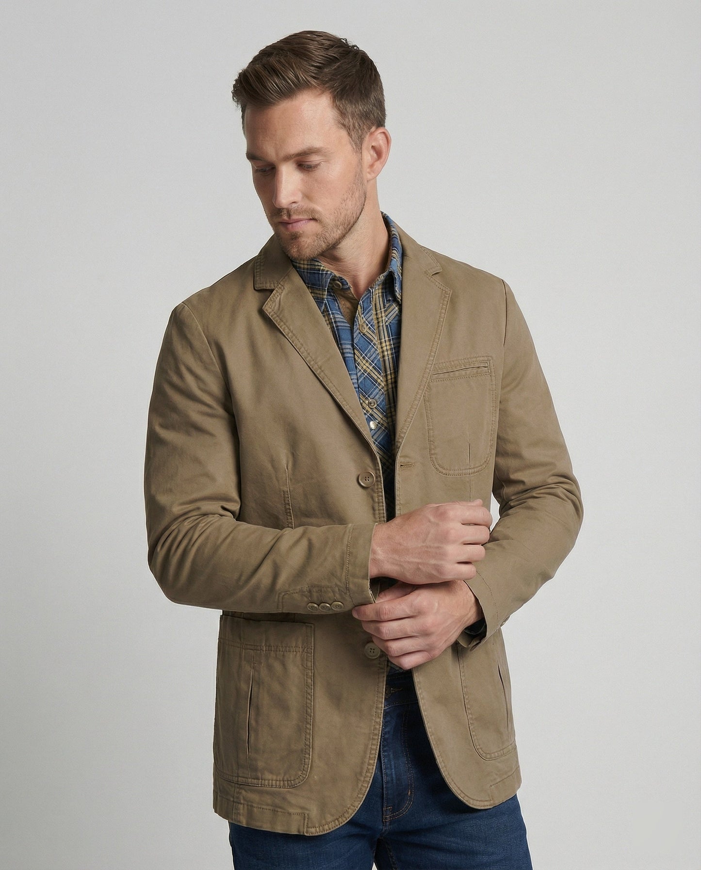 Herren Blazer Baumwolle Leicht Beige