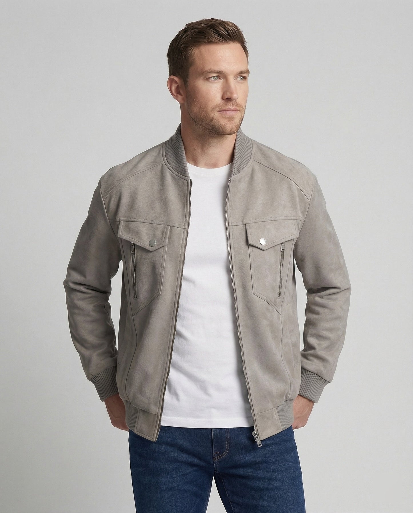 Herren Velours-Bomberjacke Locker Fit