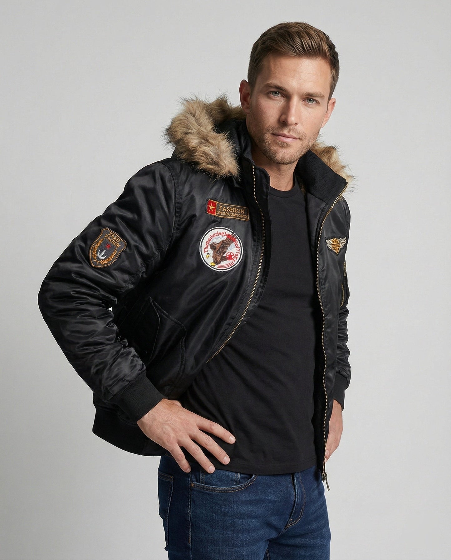 Herren Pilotenjacke Wattiert Kapuze