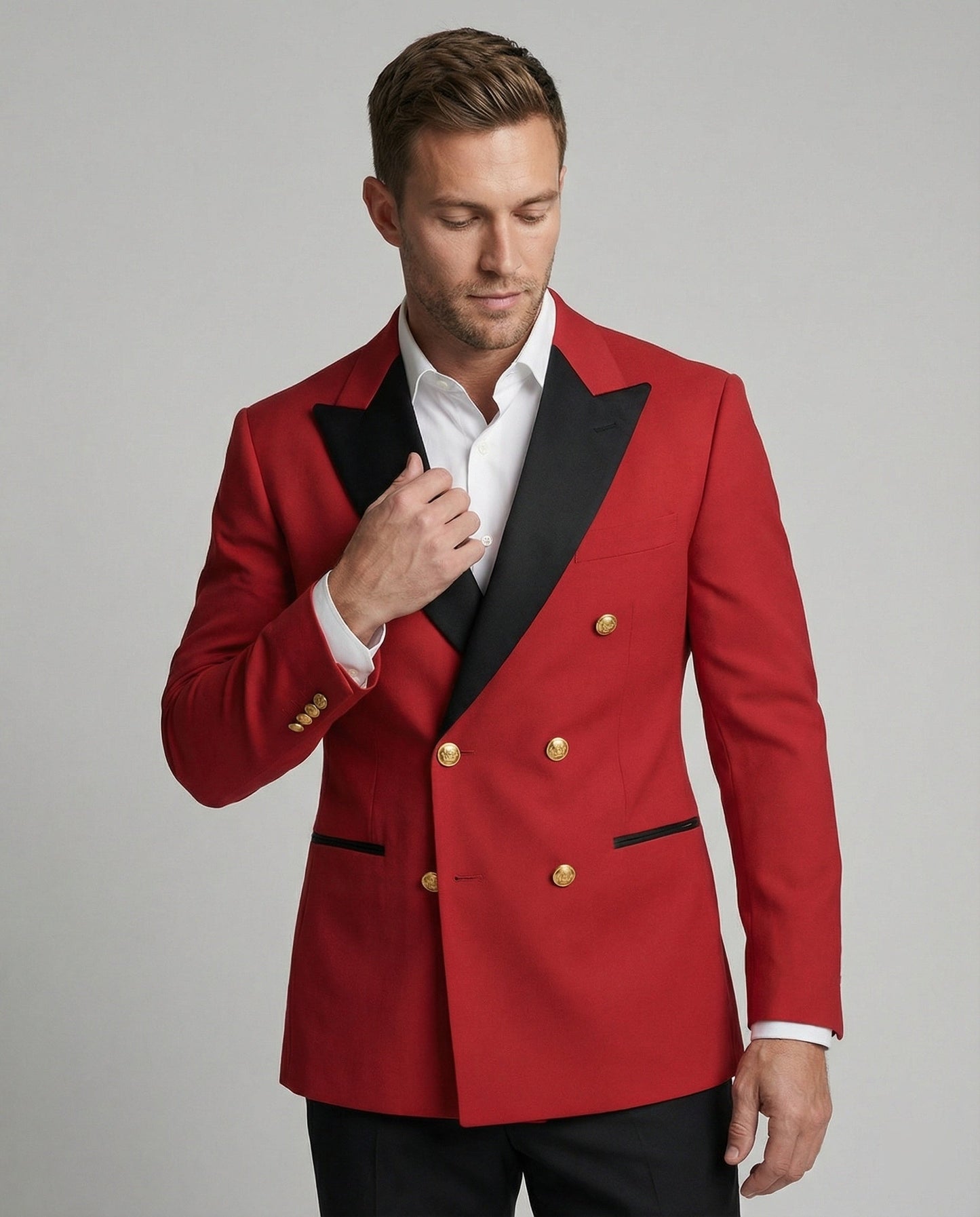 Herren Doppelreiher Blazer aus Wolle mit goldenen Knöpfen Schwarz - Norvielle
