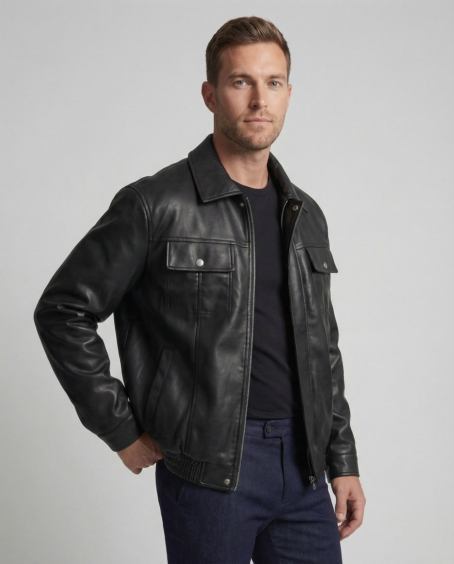 Herren Kunstleder Hemdjacke