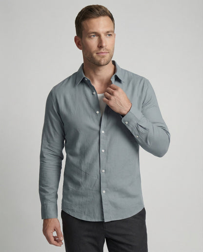 Herren Langarmhemd Leinenmix Beige