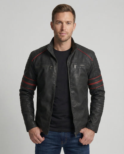 Herren Lederjacke Biker-Style mit Steppung
