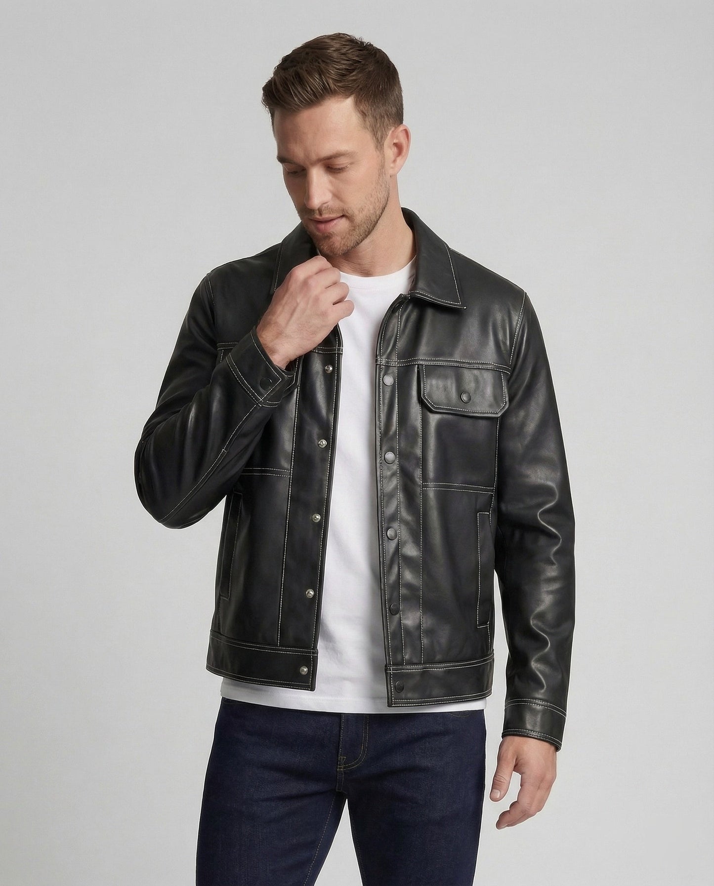 Herren Overshirt Lederjacke Optik