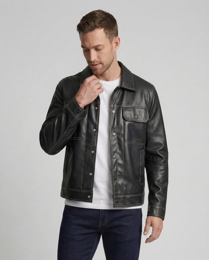 Herren Overshirt Lederjacke Optik