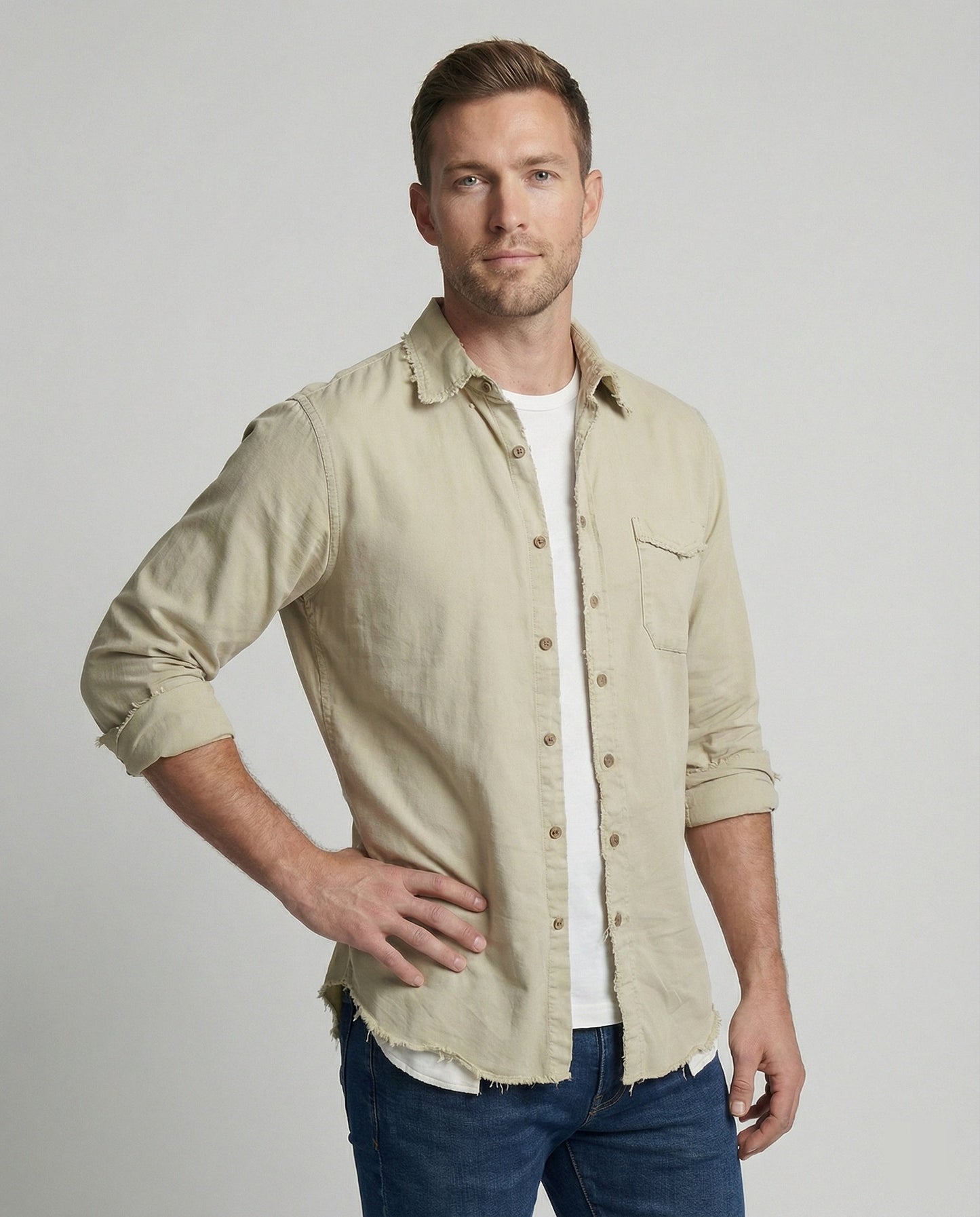 Herren Button-Down-Hemd Lässig Asymmetrischer Saum - Norvielle