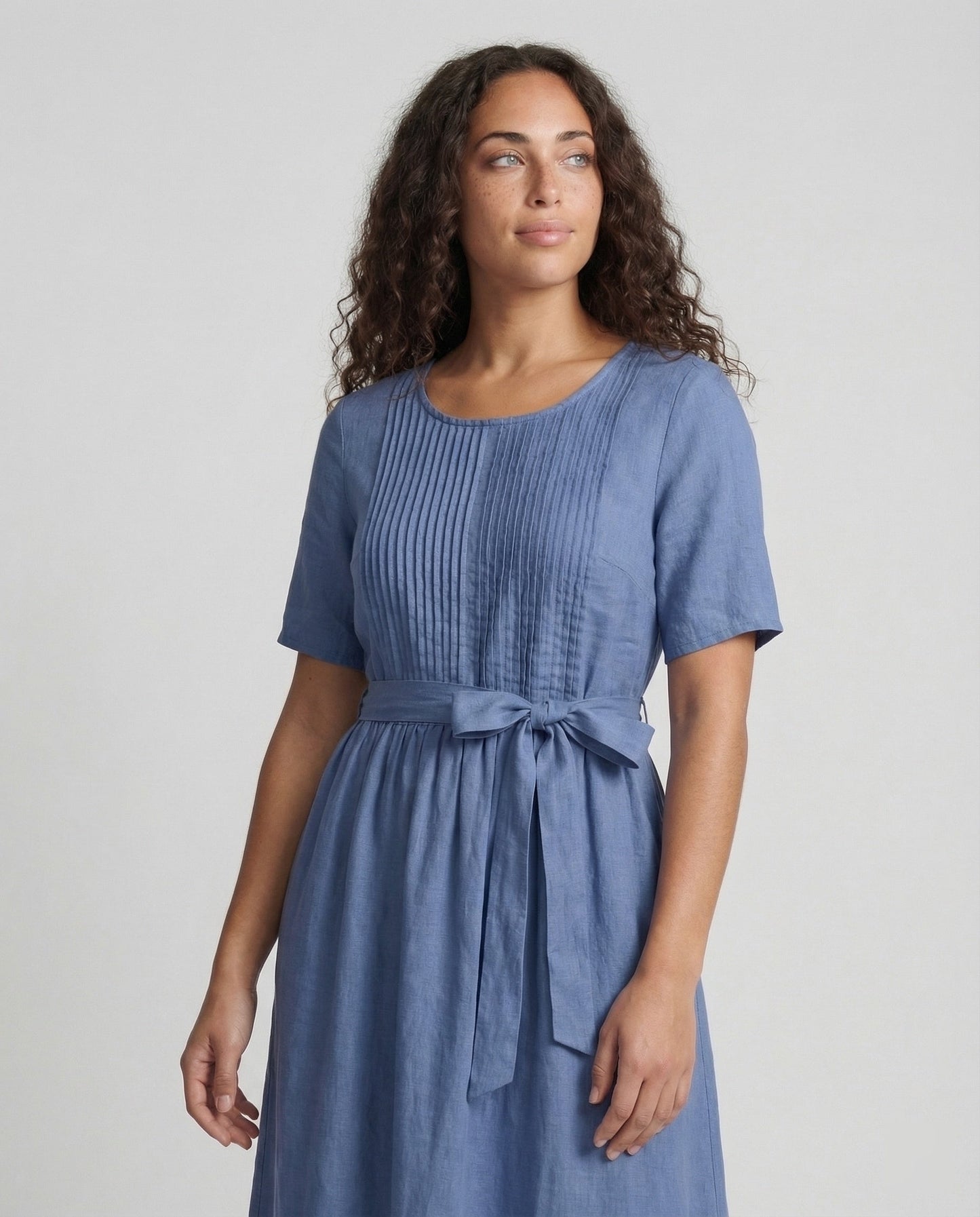Damen Maxikleid Leinen mit Gürtel