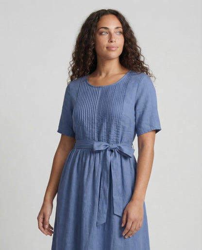 Damen Maxikleid Leinen mit Gürtel