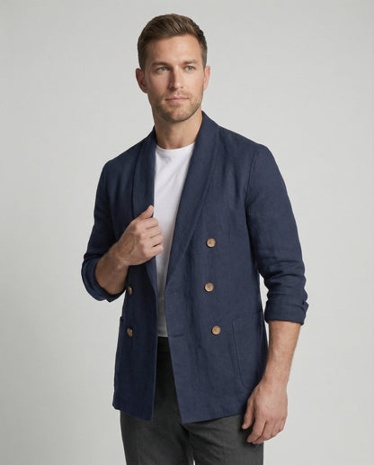 Herren Leinenjacke Leicht Doppelknopf Beige - Norvielle