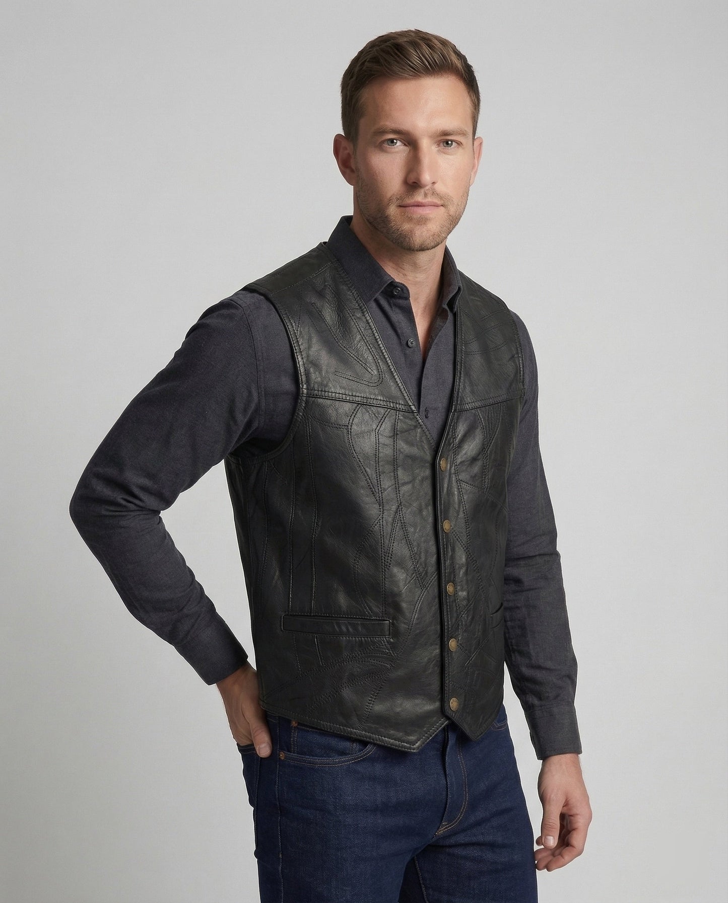 Herren Lederweste Biker Stil