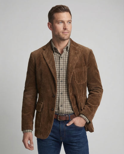 Corduroy Blazer Set Damen Baumwolle Grübchen Optik
