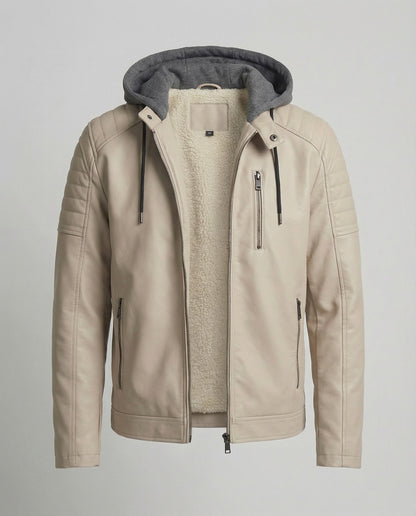 Herren Lederjacke Kapuzenlederjacke