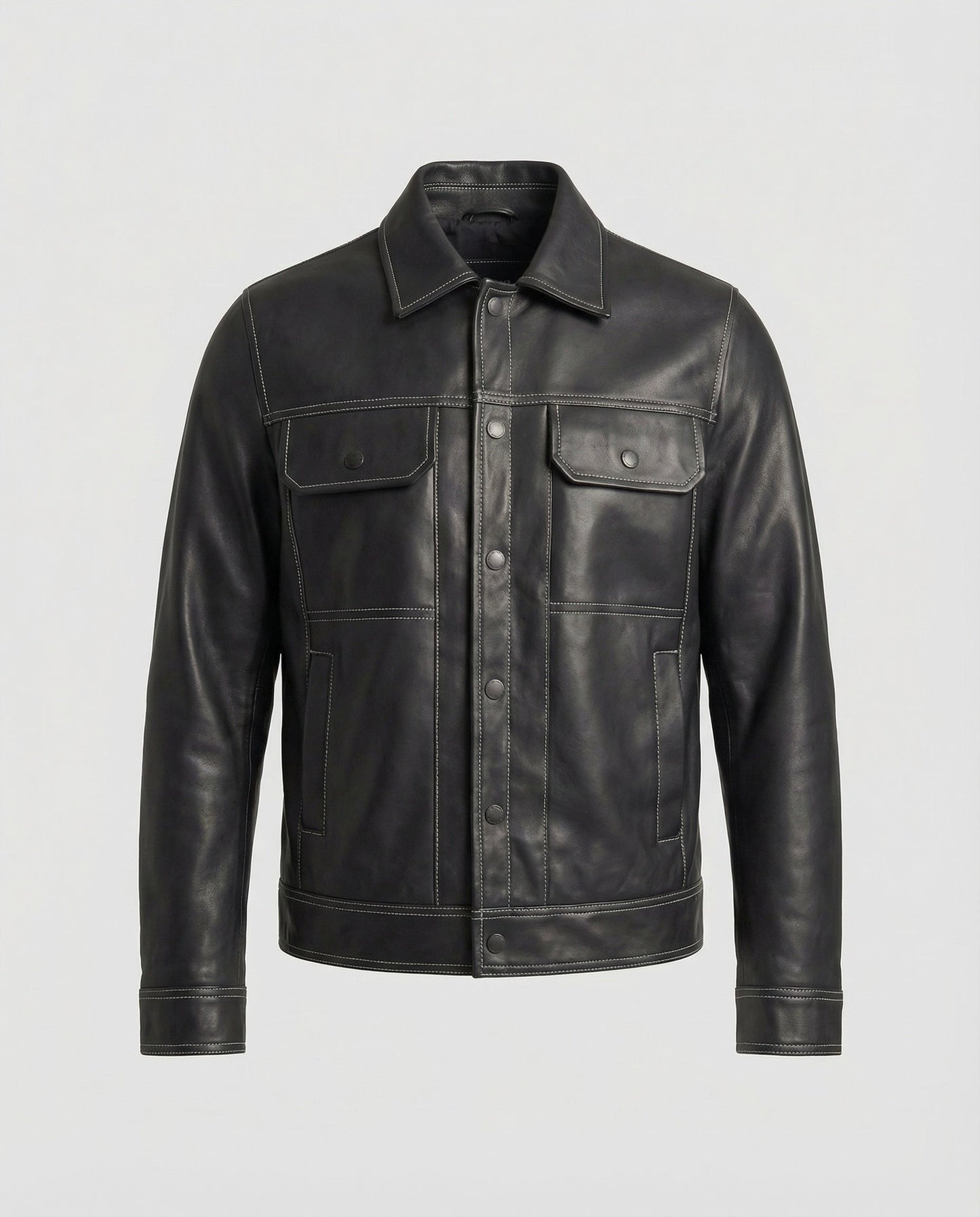 Herren Overshirt Lederjacke Optik Schwarz - Norvielle