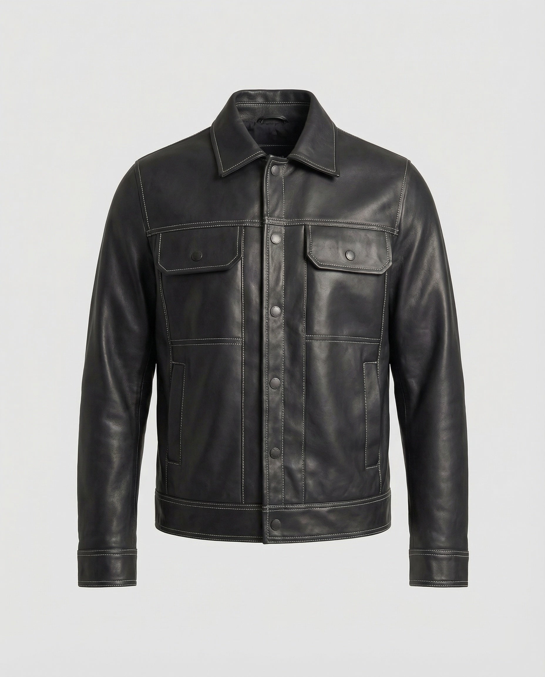 Herren Overshirt Lederjacke Optik Schwarz - Norvielle