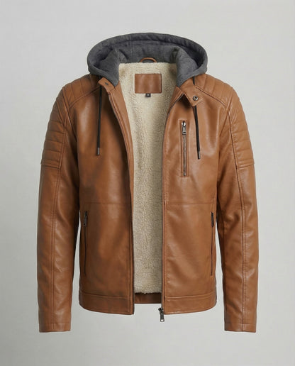 Herren Lederjacke Kapuzenlederjacke