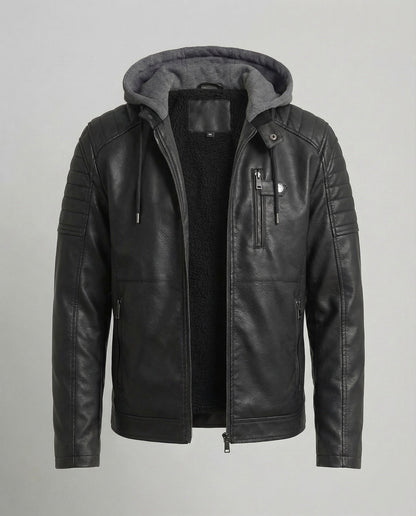 Herren Lederjacke Kapuzenlederjacke
