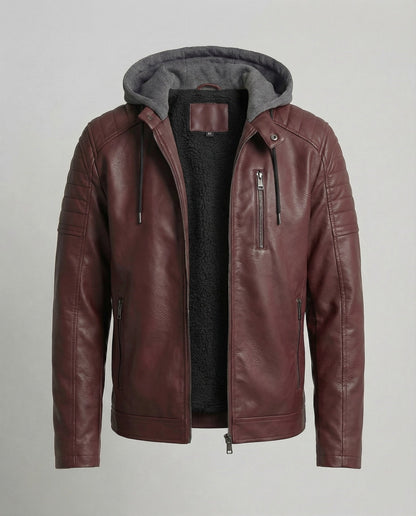 Herren Lederjacke Kapuzenlederjacke