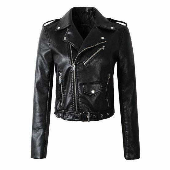 Damen Bikerjacke Asymmetrischer Reißverschluss Leder Schwarz - Norvielle