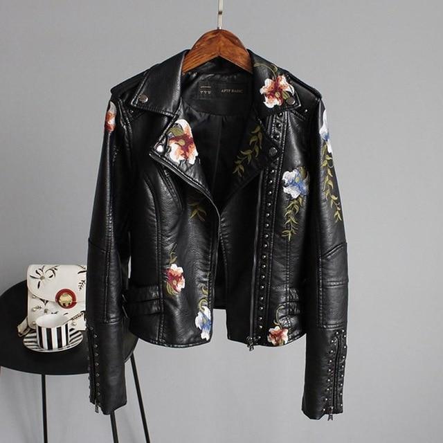 Lederjacke Damen Stickerei