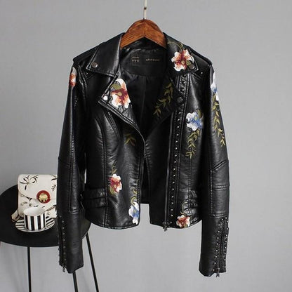 Lederjacke Damen Stickerei