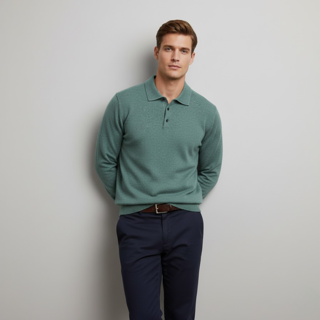 Herren Kaschmir Poloshirt Elegantes Design Beige