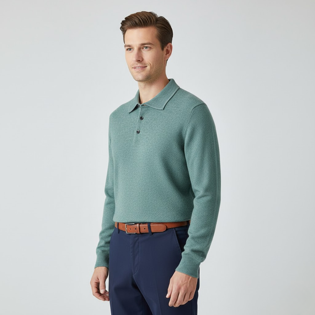 Herren Kaschmir Poloshirt Elegantes Design Beige