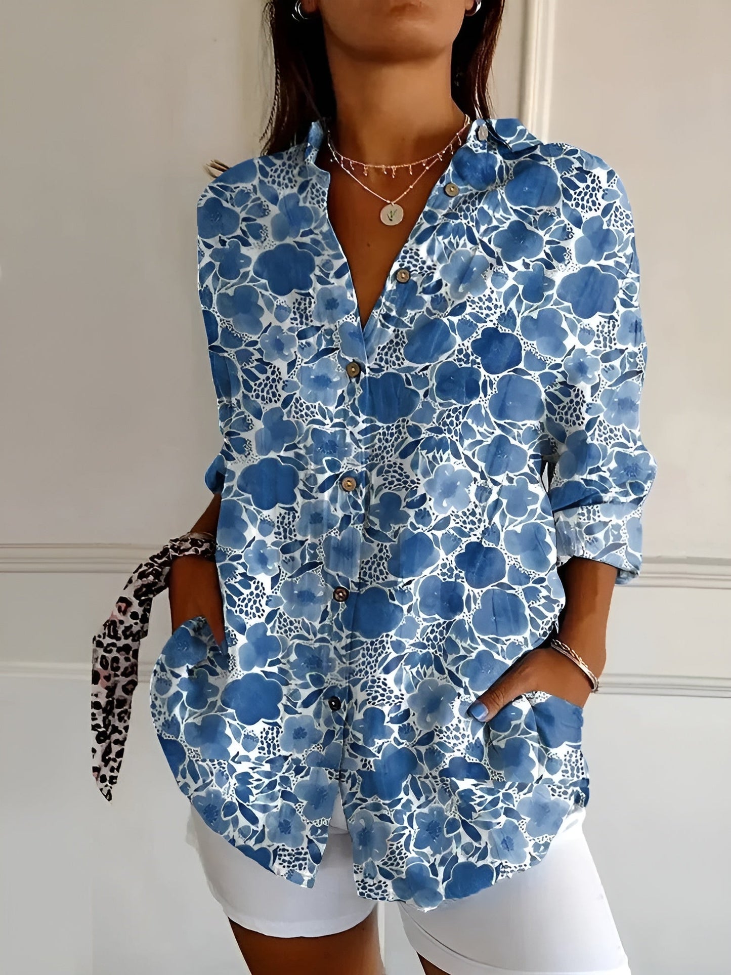 Damen Bluse Blumenmuster Leicht Elegante Frauenbluse