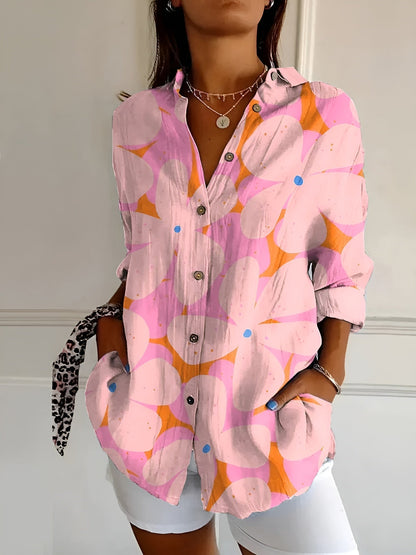 Damen Sommerhemd Tropen-Print Luftiges Langarm-Shirt