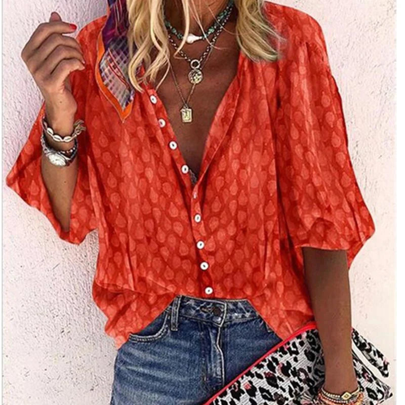 Damen Bluse Bedruckt Knopfleiste Freizeit