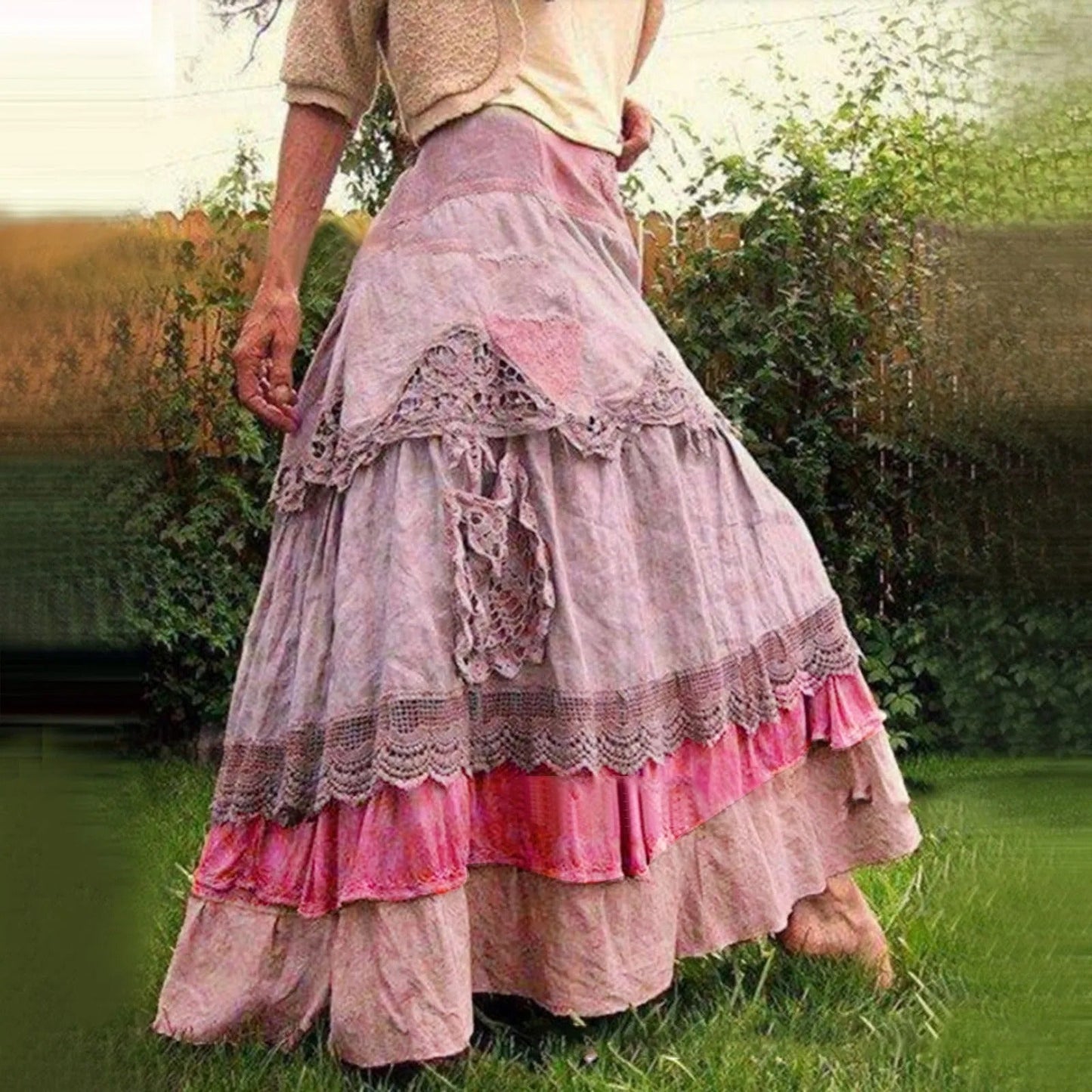 Damen Lange Spitze Schichten Boho-Rock
