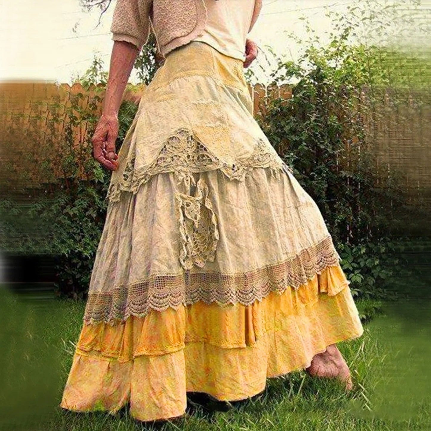 Damen Lange Spitze Schichten Boho-Rock