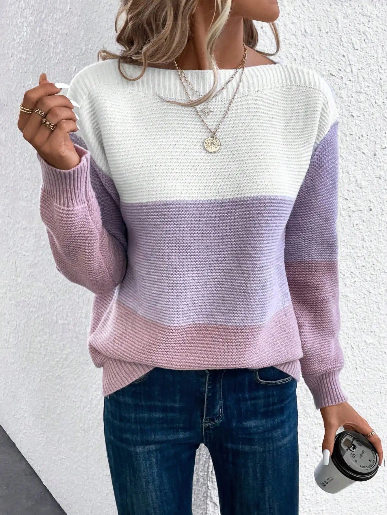 Norvielle Damen Patchwork-Pullover Dreifarbig
