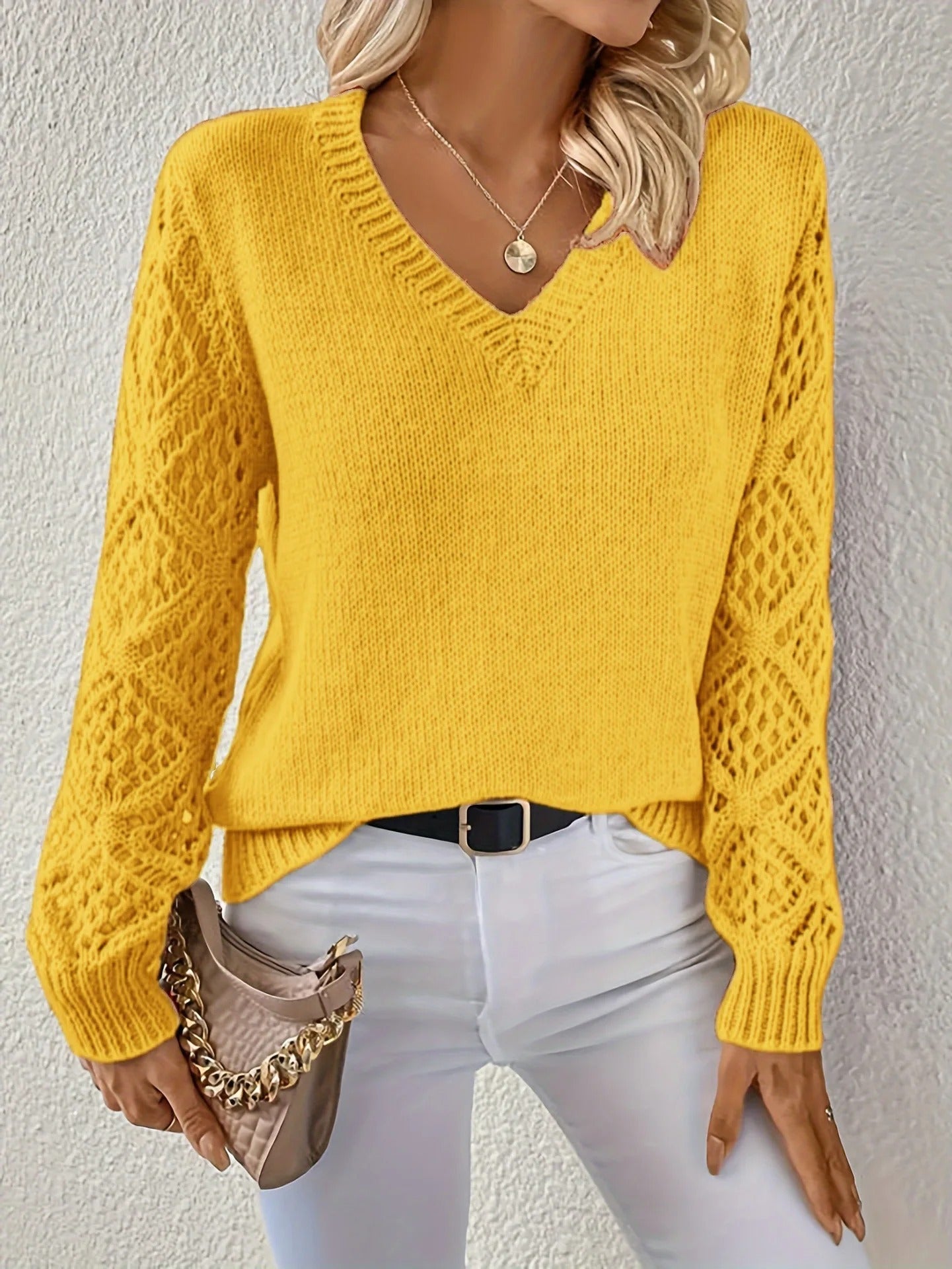 Damen V-Ausschnitt Strickpullover