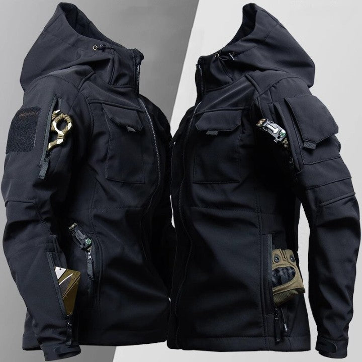Herren Tactical Jacke Kapuze Reißverschluss Vieltaschen