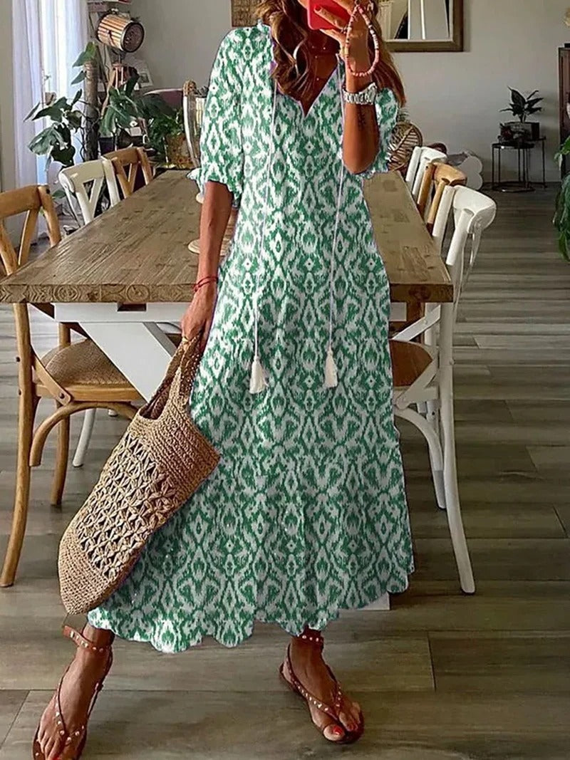 Damen Sommerkleid Blumenmuster V-Ausschnitt
