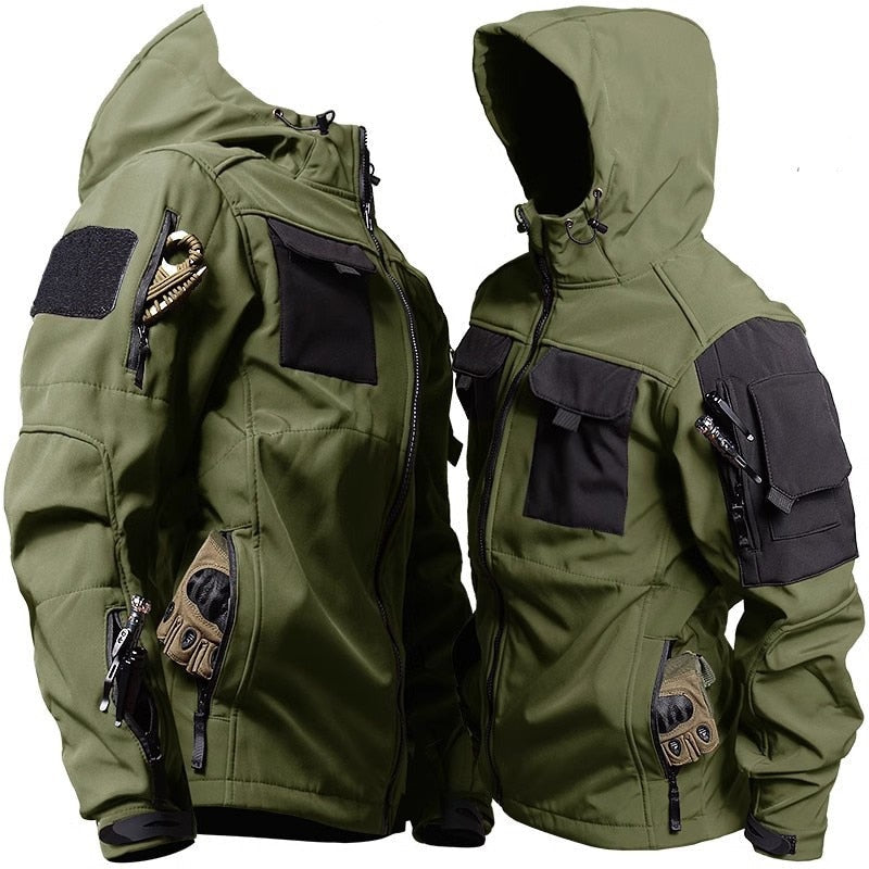 Herren Tactical Jacke Kapuze Reißverschluss Vieltaschen Schwarz - Norvielle