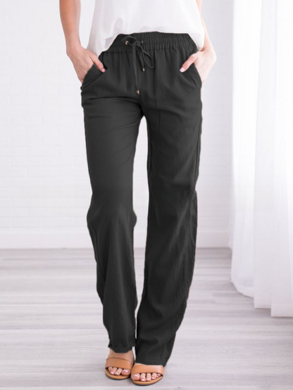 Damen Leinenhose Sommer Lässig Mit Kordelzug Beige