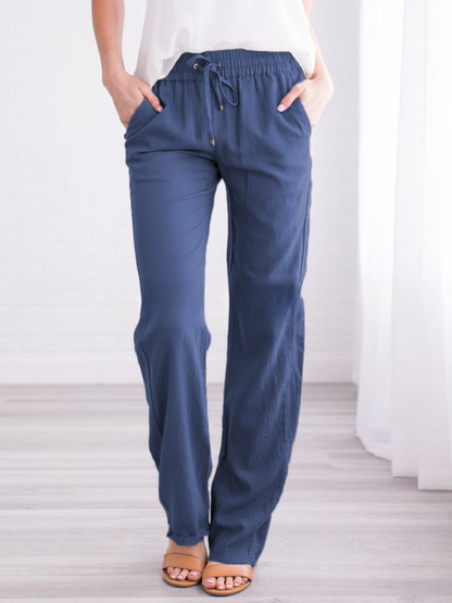 Damen Leinenhose Sommer Lässig Mit Kordelzug Beige