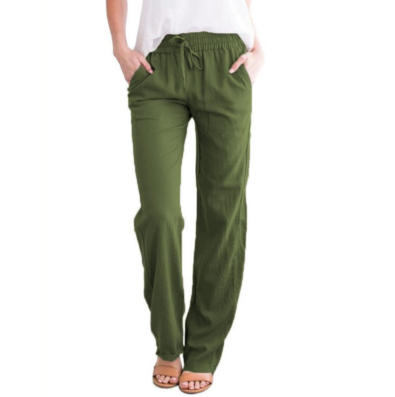 Damen Leinenhose Sommer Lässig Mit Kordelzug Beige