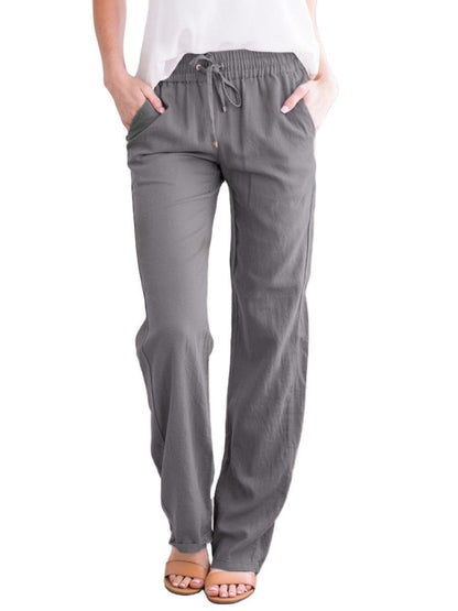 Damen Leinenhose Sommer Lässig Mit Kordelzug Beige