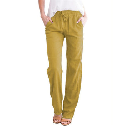 Damen Leinenhose Sommer Lässig Mit Kordelzug Beige