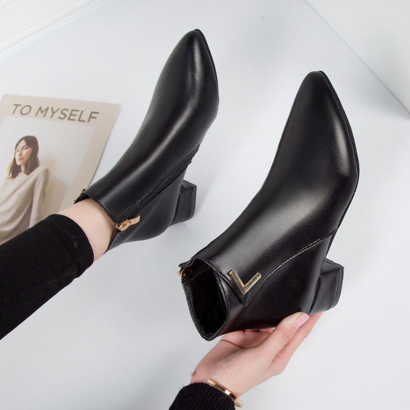 Damen Stiefeletten Wildlederoptik Spitzer Absatz Blockabsatz